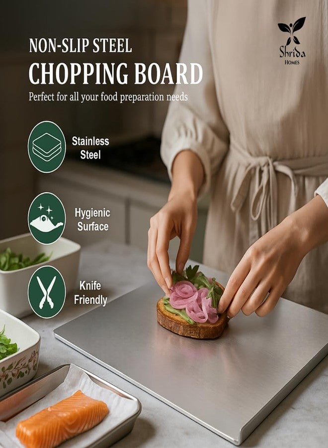 شريدا لوح تقطيع كبير من الفولاذ المقاوم للصدأ من شريدا، مقاس 31 × 41 سم، لوح تقطيع متين، مقاوم للصدأ وصحي، لوح معدني آمن غذائيًا لتقطيع اللحوم والخضراوات والفواكه، سهل التنظيف ومتين - Image 4